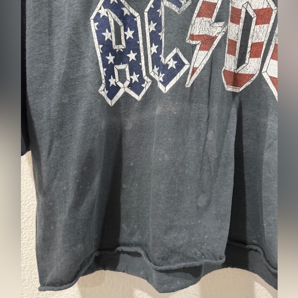 AC/DC 1980’s Tour Cropped Short Sleeve Americana Distressed Grey Shirt Size M/L - Picture 5 of 14